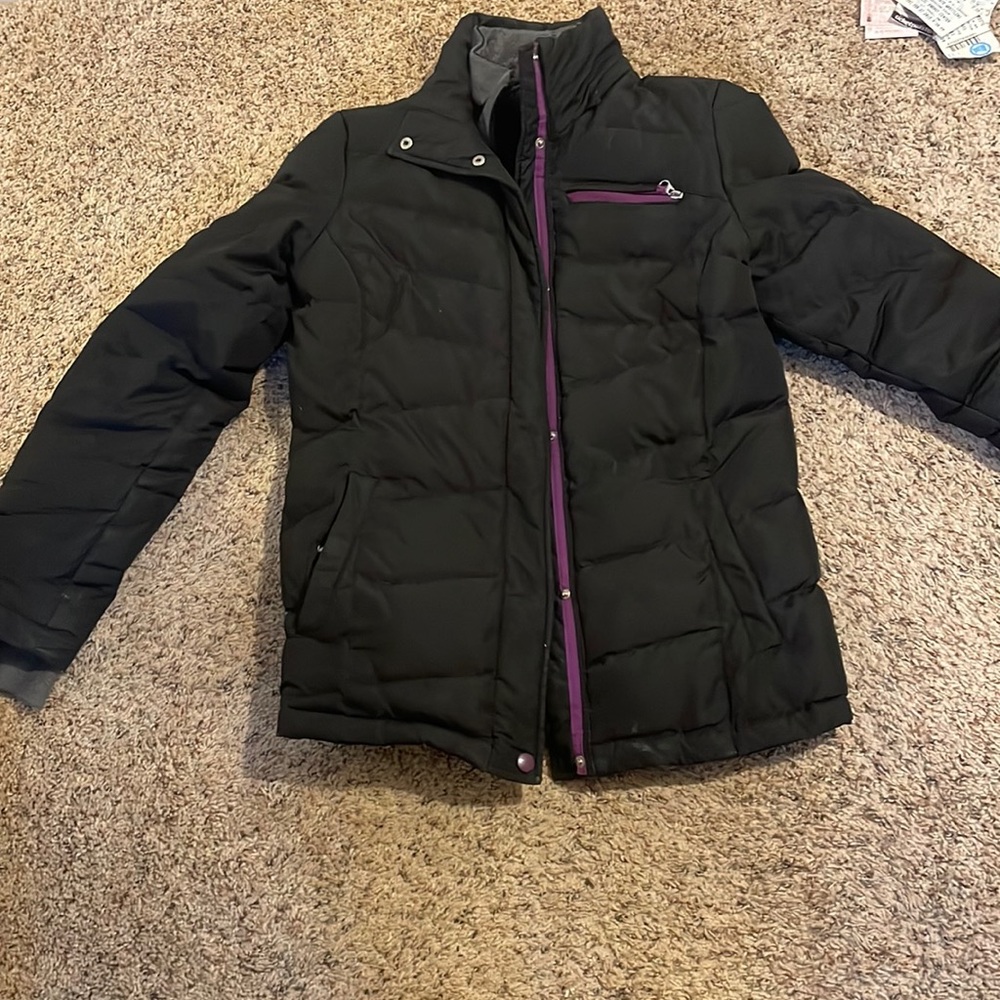 Womens black winter coat with grey inner lining